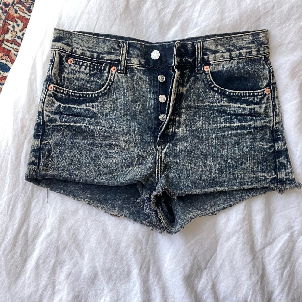 Topshop Moto Acid Wash High Waisted Shorts size 6/28”W